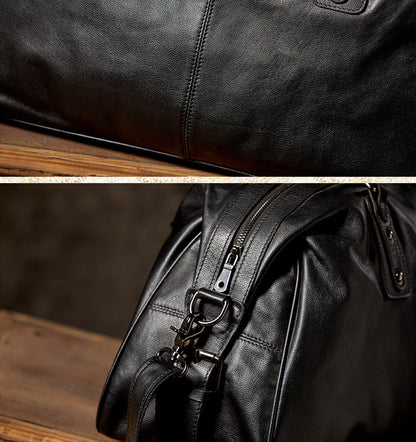 Men's travel bag, handmade genuine cowhide leather, large capacity handbag, business trip, short distance, luggage bag, men's shoulder bag, crossbody bag 