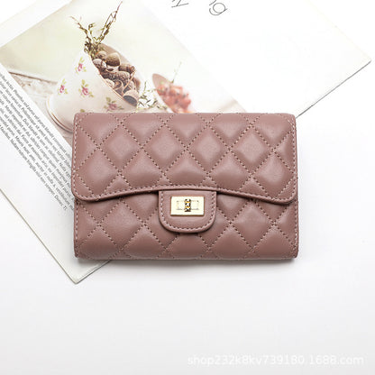 Sheep leather women's wallet stylish tri-fold wallet simple check wallet coin purse women's wallet
