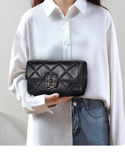 Women's bag Cowhide plaid chain bag Retro luxury fashion shoulder bag that goes with anything. Pochette