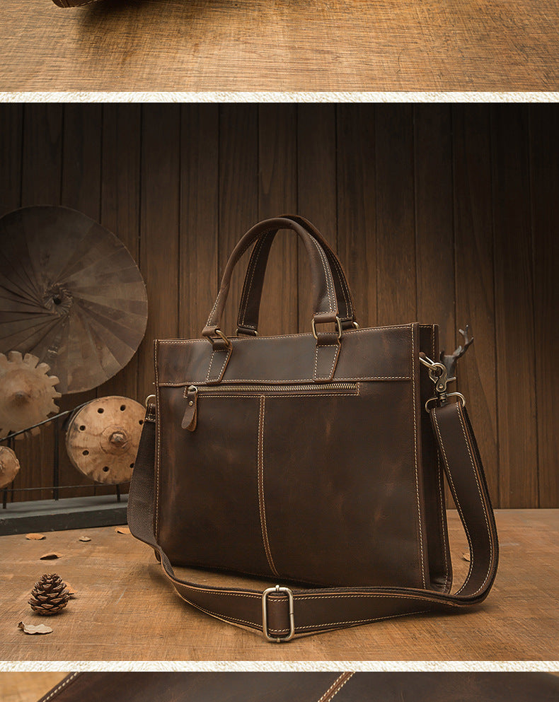 Men's Handbag Handbag Handmade Retro Cowhide Genuine Leather Shoulder Bag Crossbody Bag Crazy Horse Cambridge Briefcase 