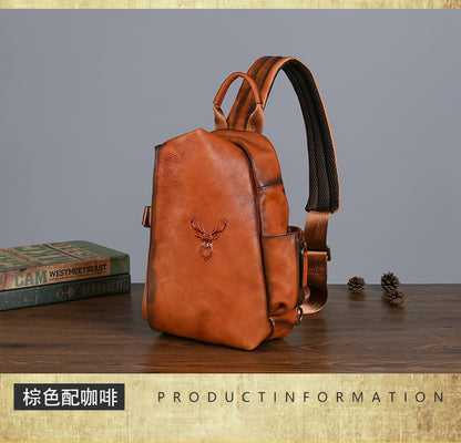 Men's Bust Bag Genuine Cowhide Leather Retro Casual Men's Crossbody Bag Travel Bag 