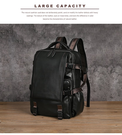 Men's backpack cowhide genuine leather retro casual business travel bag for men computer bag 