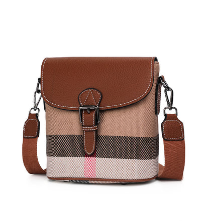 Genuine leather women's bag plaid leather bucket bag trend cowhide canvas bag trend shoulder bag. pochette