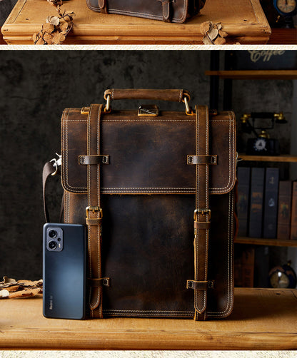 Men's Backpack Handcrafted Genuine Cowhide Leather Retro Multifunctional Casual Crossbody Bag Handbag Handbag for Men 