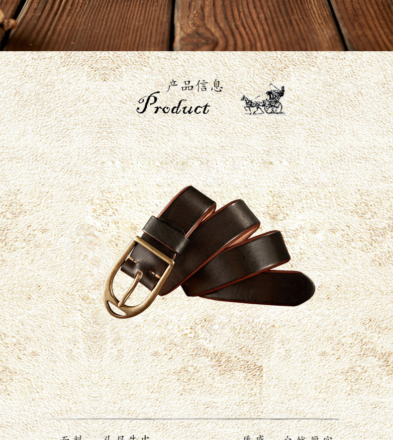 Men's Belt Handmade Genuine Cowhide Leather Unique Copper Needle Buckle Vintage Fashion Men's Belt