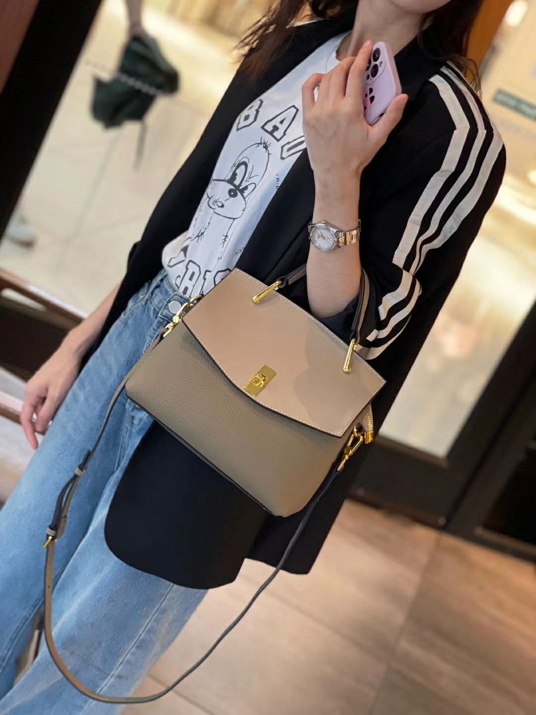 Genuine leather women's handbag Kelly bag that matches any temperament Casual Kelly bag Commuting OL shoulder bag.Pochette