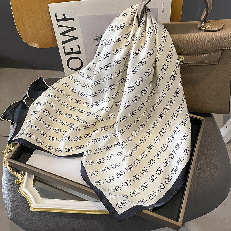 Silk Scarf Women Printed Pattern Scarf Elegant Stole Muffler Commuting Temperament Scarf 