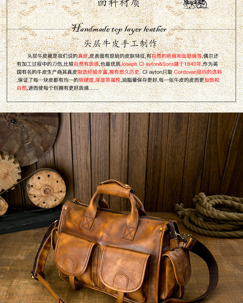 Men's original messenger bag Genuine cowhide leather handmade handbag crossbody shoulder bag for men 