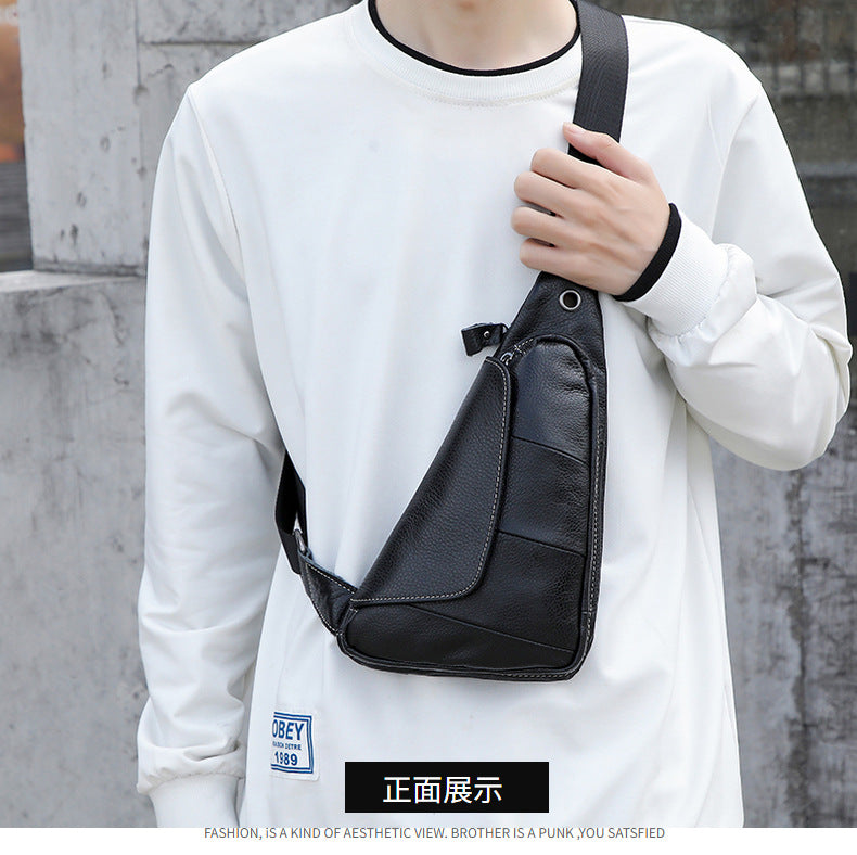 Men's Bust Bag Genuine Cowhide Leather Fashion Casual Retro Multifunctional Crossbody Bag for Men 