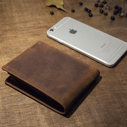 Men's Short Wallet Original Handmade Cowhide Genuine Leather Crazy Horse Retro Korean Fashion Coin Purse Men's Wallet 