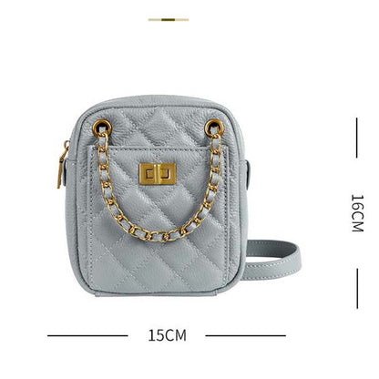 Genuine leather mobile bag ladies bag plaid mini pouch vertical fashion chain bag shoulder bag. pochette