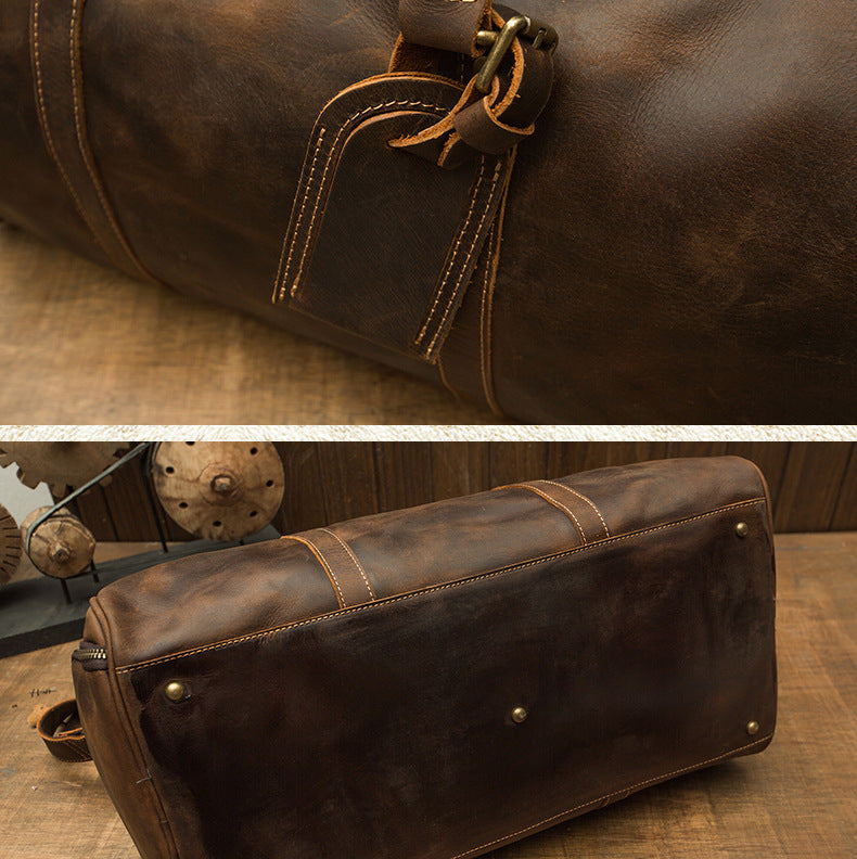 Men's Travel Bag Large Capacity Cowhide Crazy Horse Handmade Retro Crossbody Bag Fashion Luggage Bag for Men 