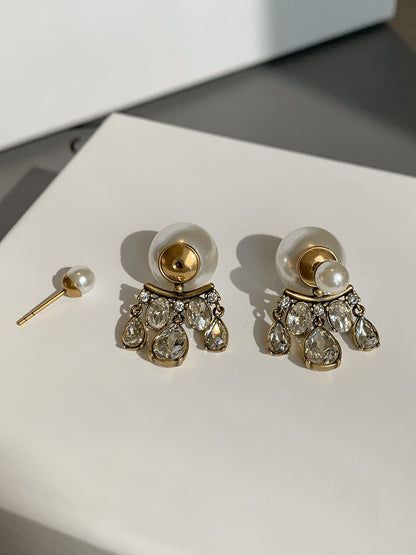 D large pearl earrings fringe earrings Retro earrings with a luxurious temperament that makes light of women's luxury