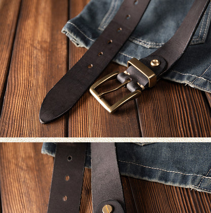 Men's Belt Genuine Cowhide Leather Casual Vintage Copper Needle Buckle Unique Men's Belt 