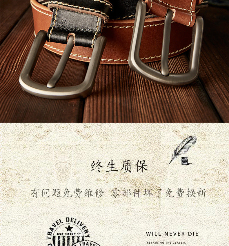Men's Belt Handmade Genuine Cowhide Leather Needle Buckle Casual Vintage Simple Men's Belt 