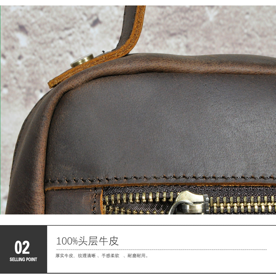 Men's Shoulder Bag Genuine Cowhide Leather Retro Outdoor Travel Crossbody Bag for Men 