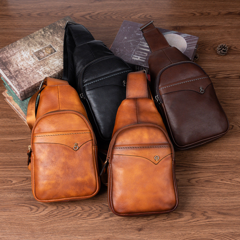 Men's bust bag genuine cowhide leather retro casual crossbody bag for men 