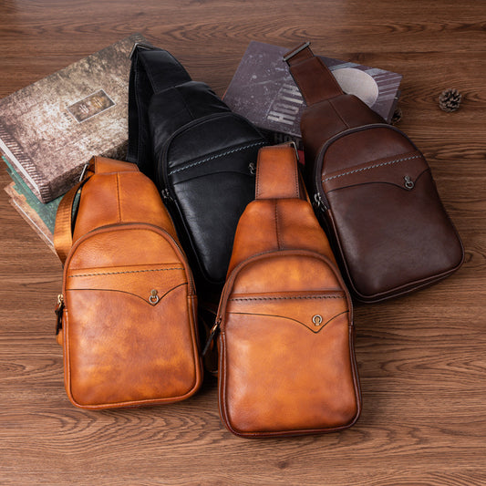 Men's bust bag genuine cowhide leather retro casual crossbody bag for men 