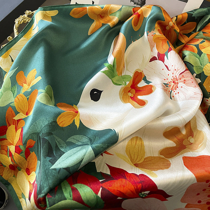 Silk scarf printed pattern French scarf high quality temperament elegant neckerchief