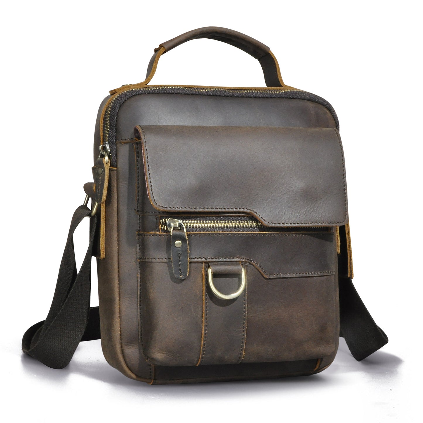 Men's Shoulder Bag Genuine Cowhide Leather Retro Outdoor Travel Crossbody Bag for Men 