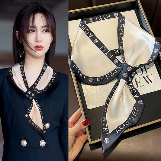 Scarf pattern mother pattern double satin crossover scarf fashion elegant temperament neckerchief that goes with anything