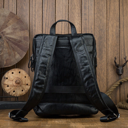 Men's backpack, original handmade cowhide genuine leather, simple casual computer bag, large capacity, travel bag 