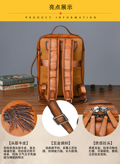 Men's backpack cowhide genuine leather retro fashion computer bag men's casual travel bag 