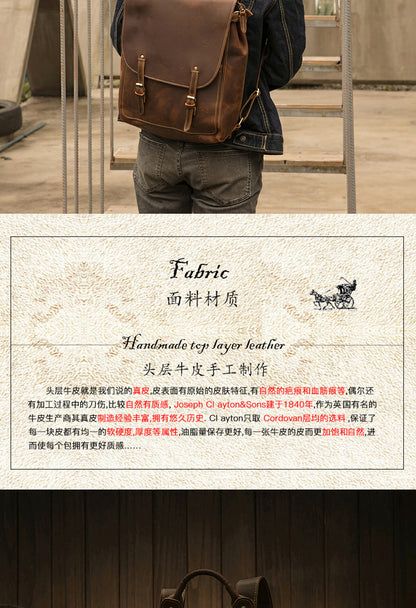 Men's Rucksack Genuine Cowhide Leather Handmade Korean Fashion Unique Travel Computer Bag for Men 