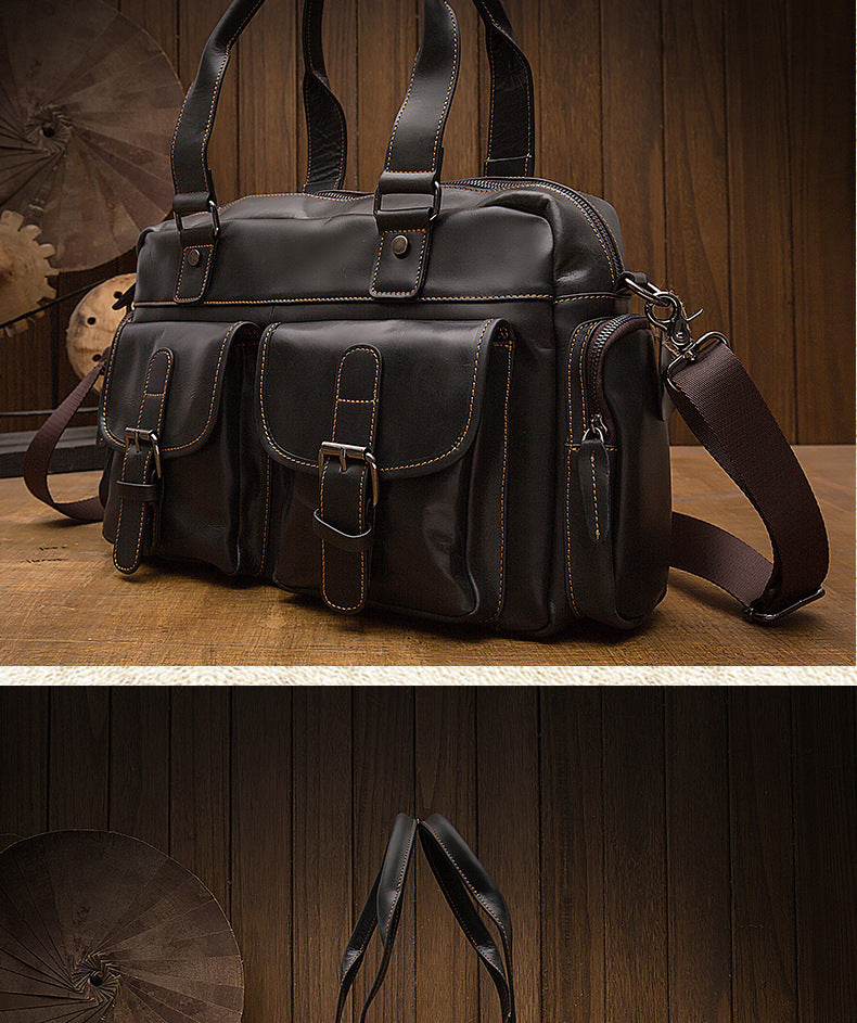 Men's Handbag, Business Trip, Travel Bag, Handmade, Genuine Cowhide Leather, Casual, Fashion, Crossbody Shoulder Bag 