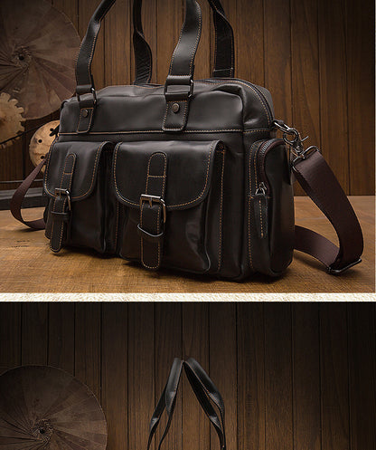 Men's Handbag, Business Trip, Travel Bag, Handmade, Genuine Cowhide Leather, Casual, Fashion, Crossbody Shoulder Bag 