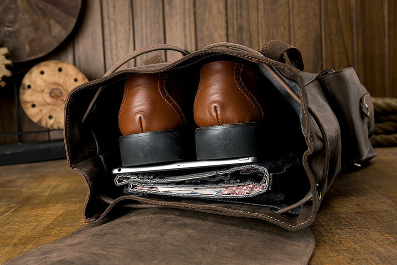 Men's Backpack, Original Handcrafted, Genuine Cowhide Leather, Retro Casual, Unisex, Travel Bag, Computer Bag