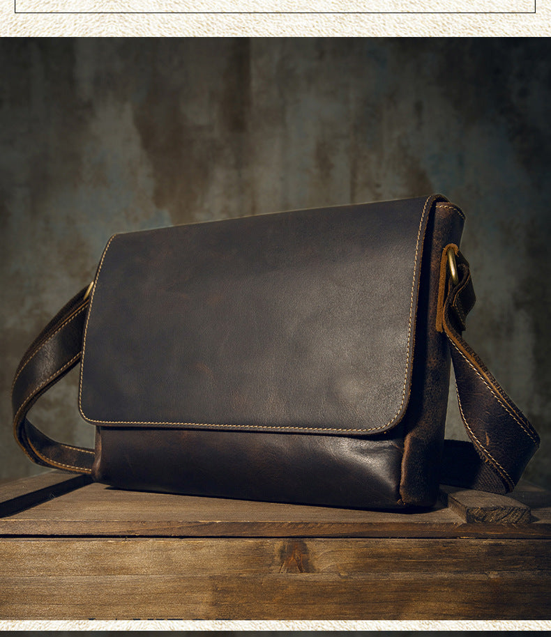 Men's Messenger Bag Handcrafted Genuine Cowhide Leather Shoulder Bag Simple Fashion Unique Crossbody Bag 