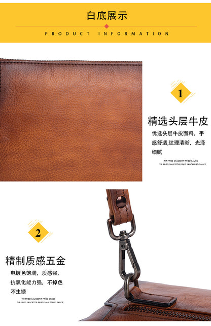 Men's Clutch Bag Genuine Cowhide Leather Retro Casual Men's Bag 