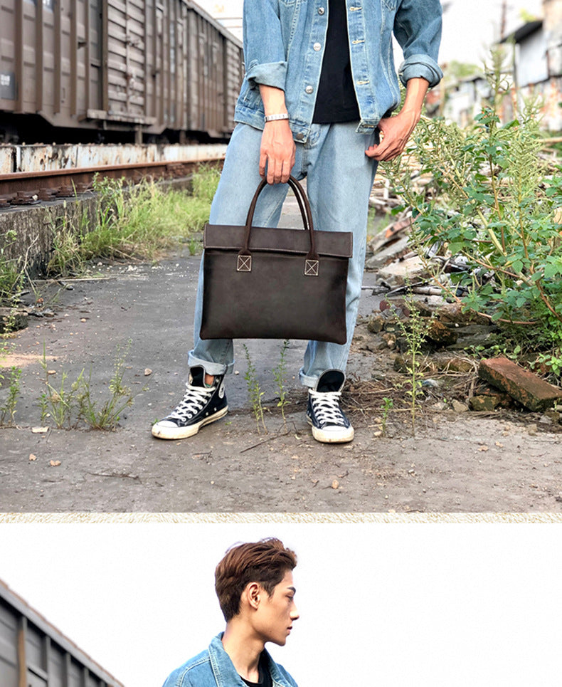 Men's handbag handbag handmade Korean fashion genuine cowhide leather casual business briefcase thin computer bag 