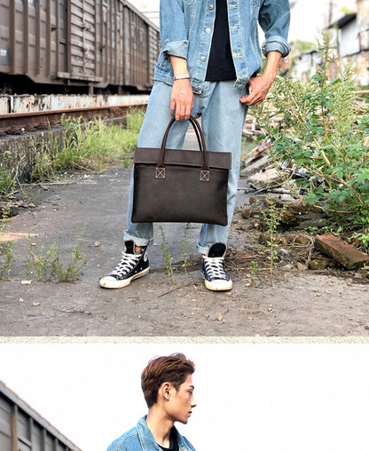 Men's handbag handbag handmade Korean fashion genuine cowhide leather casual business briefcase thin computer bag 