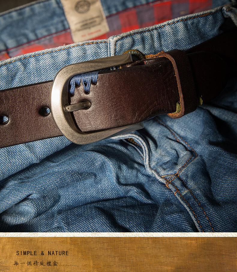 Men's Belt Handmade Genuine Cowhide Leather Fashion Needle Buckle Men's Belt 