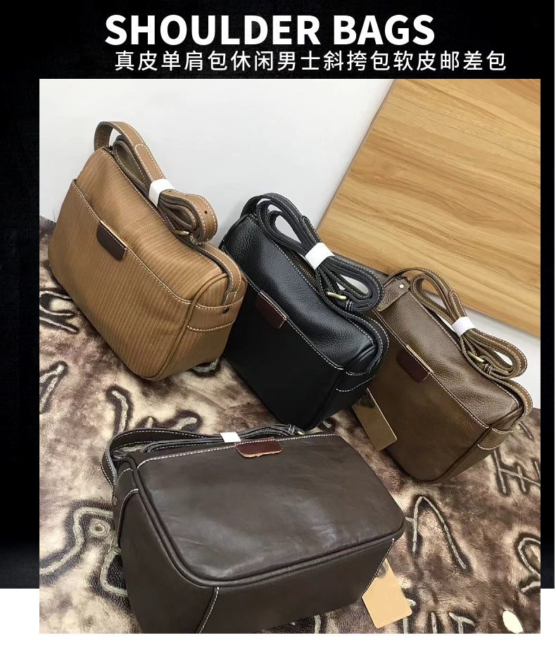 Men's Shoulder Bag Genuine Cowhide Leather Soft Leather Casual Fashion Men's Crossbody Bag 