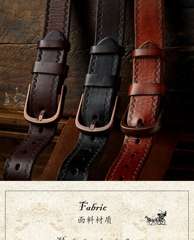 Men's belt handmade vintage cowhide genuine leather casual fashion needle buckle copper buckle belt 
