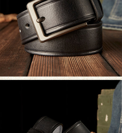 Men's Belt Handmade Cowhide Genuine Leather Retro Simple Casual Fashion Stainless Steel Needle Buckle Men's Belt 
