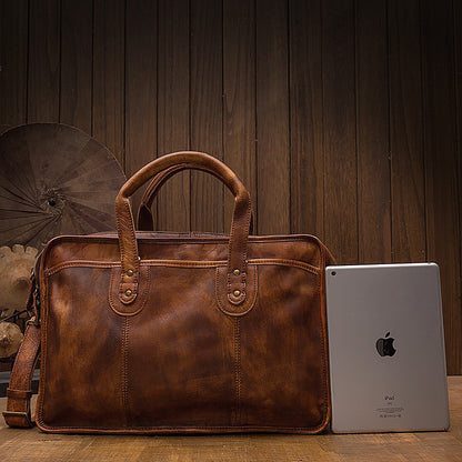 Men's handbag briefcase handmade cowhide retro travel bag crossbody shoulder bag computer bag handbag 