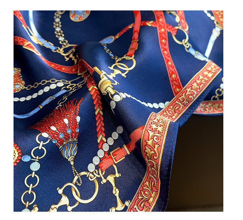 Silk Scarf Retro Chain Print Pattern Small Scarf Women's Thin Scarf Fashionable Decoration Neckerchief