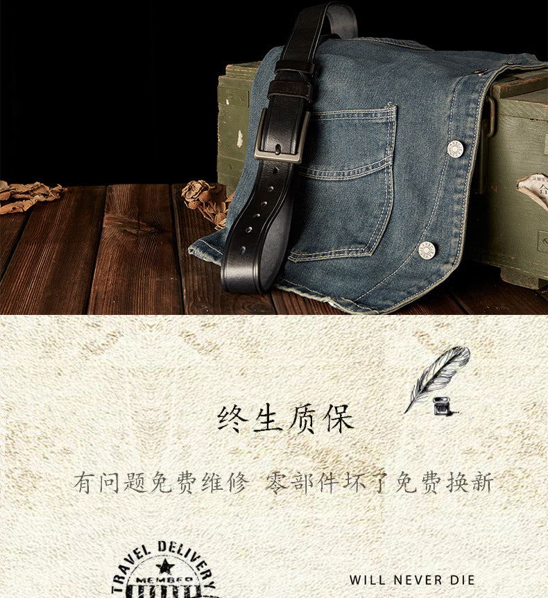 Men's Belt Handmade Cowhide Genuine Leather Retro Simple Casual Fashion Stainless Steel Needle Buckle Men's Belt 