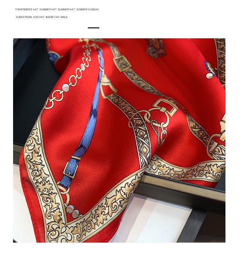 Silk Scarf Retro Chain Print Pattern Small Scarf Women's Thin Scarf Fashionable Decoration Neckerchief