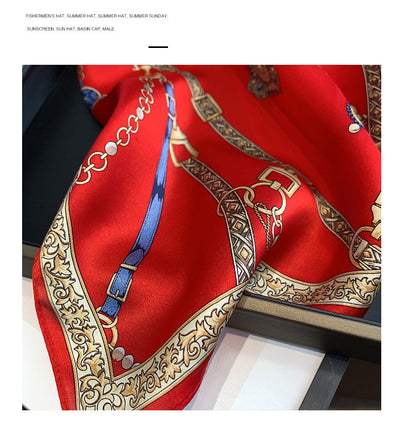 Silk Scarf Retro Chain Print Pattern Small Scarf Women's Thin Scarf Fashionable Decoration Neckerchief