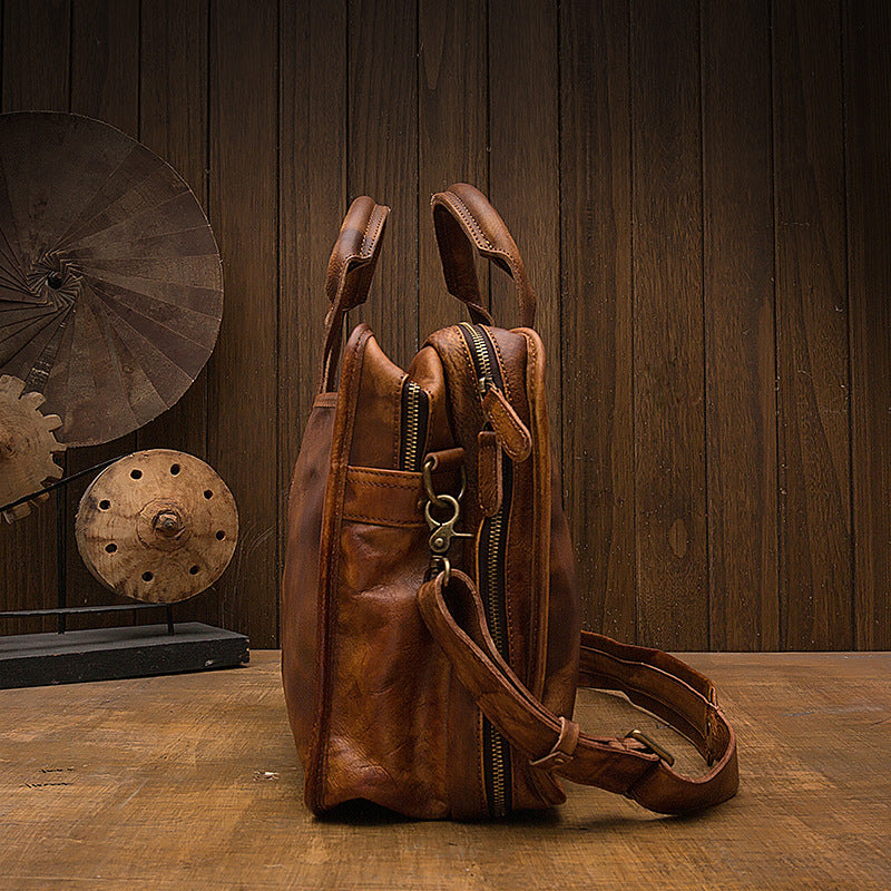 Men's handbag briefcase handmade cowhide retro travel bag crossbody shoulder bag computer bag handbag 