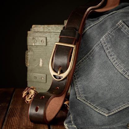 Men's Belt Handmade Genuine Cowhide Leather Unique Copper Needle Buckle Vintage Fashion Men's Belt