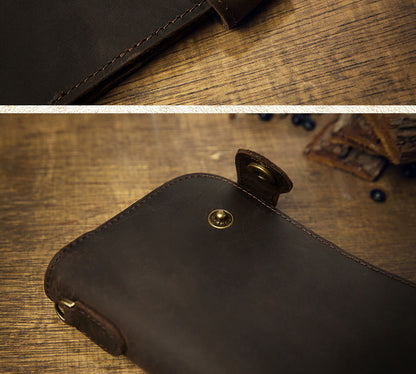 Men's Wallet Handmade Original Crazy Horse Genuine Cowhide Leather Retro Card Holder Large Capacity Zipper Mobile Phone Bag Men Handbag 
