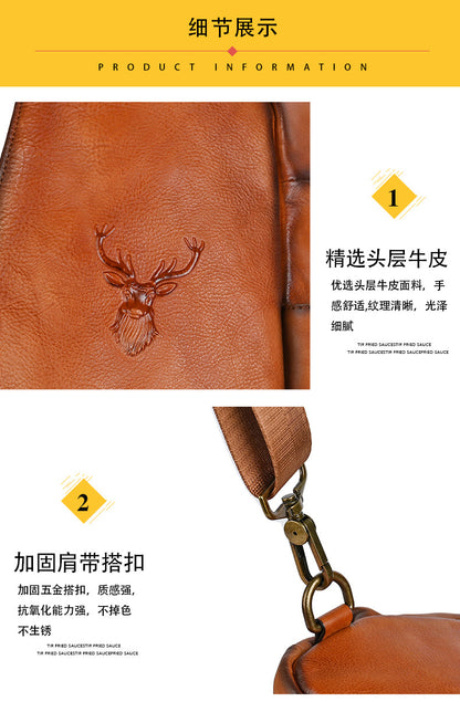 Men's Bust Bag Genuine Cowhide Leather Retro Casual Men's Crossbody Bag Travel Bag 