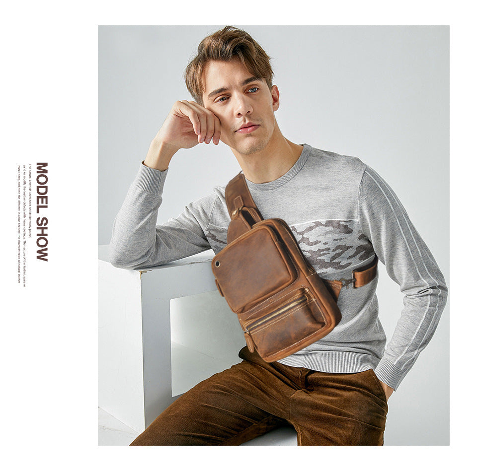 Men's bust bag Genuine cowhide leather outdoor multipurpose crossbody bag for men 