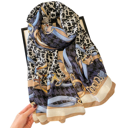 Scarf Fashionable Letter Matrix Chain Print Pattern Cotton Linen Texture Scarf Stole Women